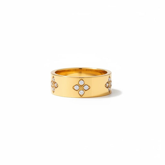Meinara Esme ring in 18k gold plated stainless steel with a polished band and clear zircon stone clusters