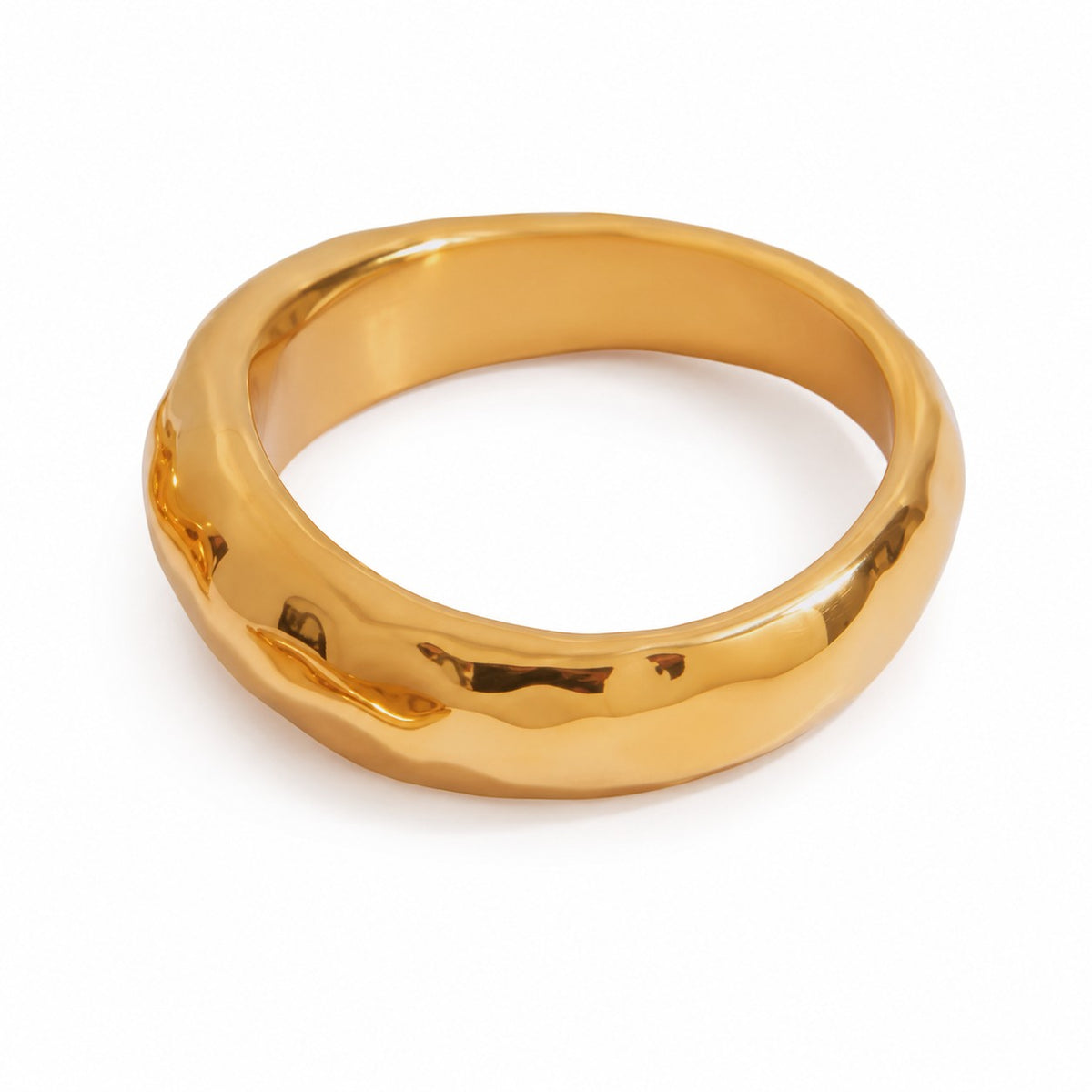 Meinara Ezra ring in 18k gold plated stainless steel with a polished, organic sculptural band design.