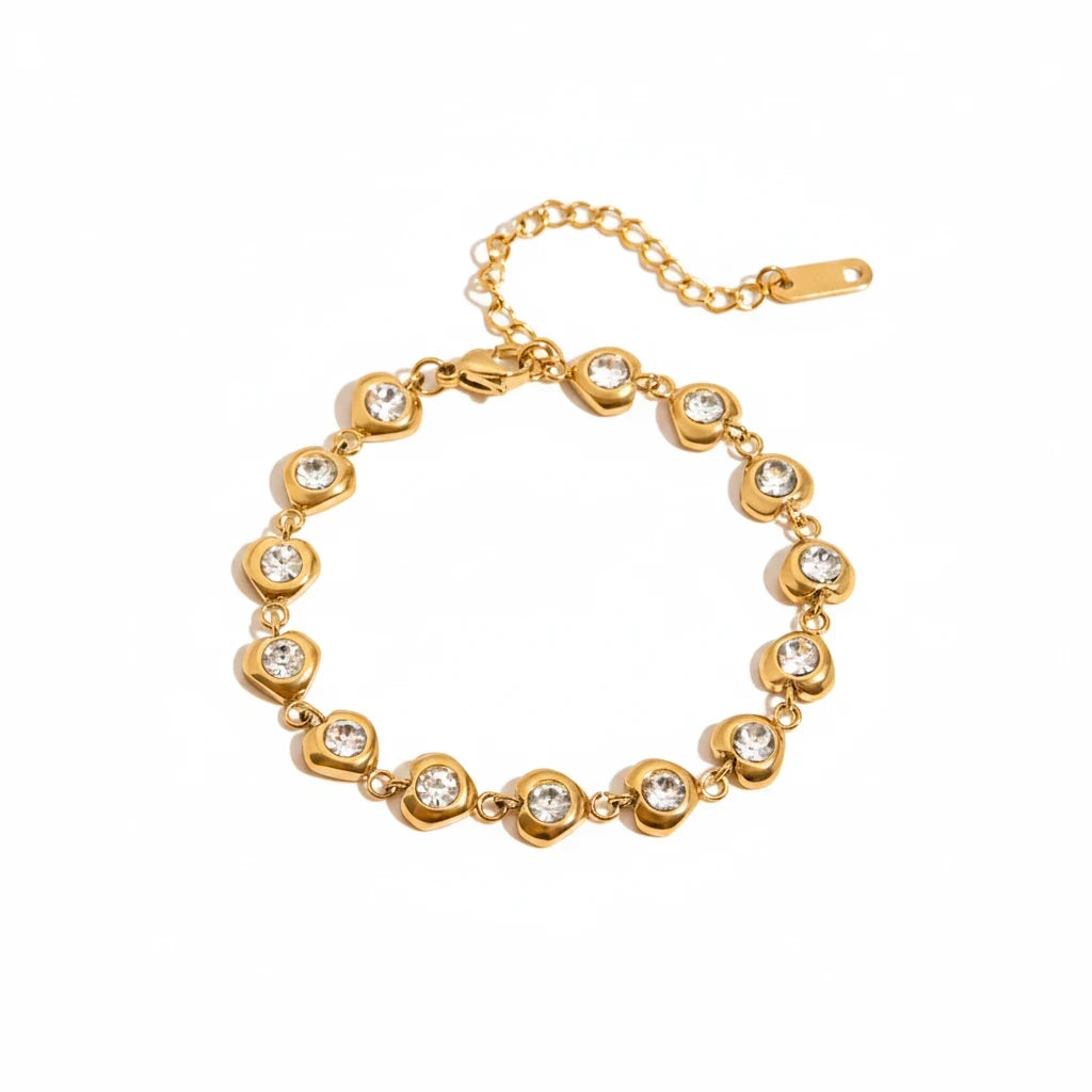Meinara Hema bracelet in 18k gold plated stainless steel with clear crystal-set links and adjustable clasp