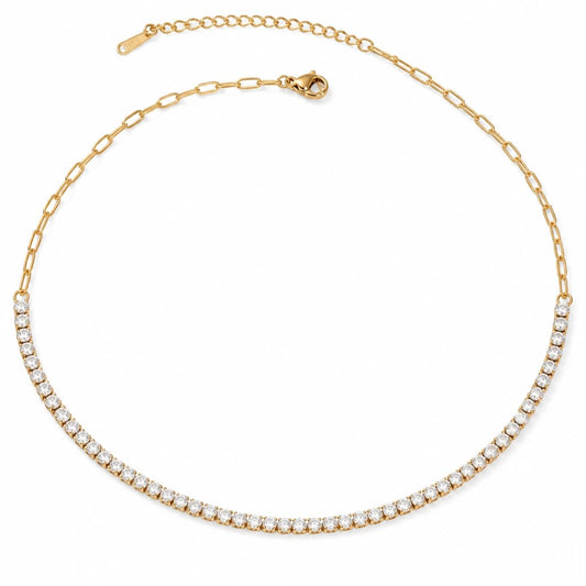 Meinara Lumi necklace featuring a gold chain with a delicate row of sparkling clear cubic zirconia stones