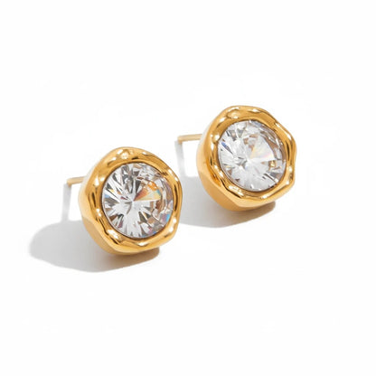 Meinara Sienna earrings featuring round clear crystals set in textured gold-plated metal studs